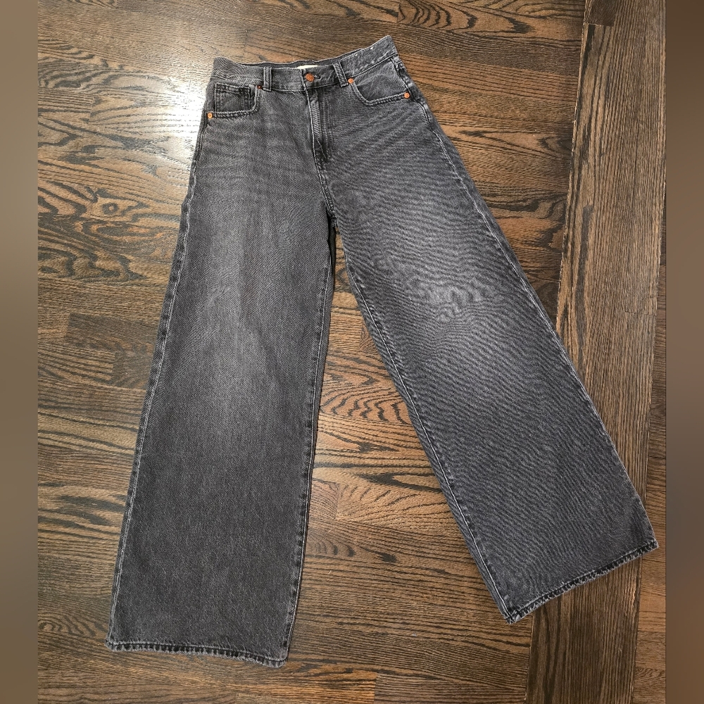 Madewell Super High-Rise Wide Leg Jeans in Washed Black Grey, 26